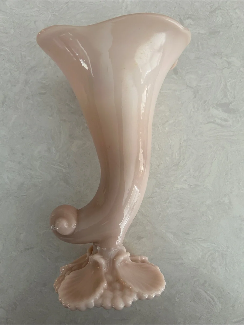 Elegant Pink Milk Glass Cornucopia Vase by
